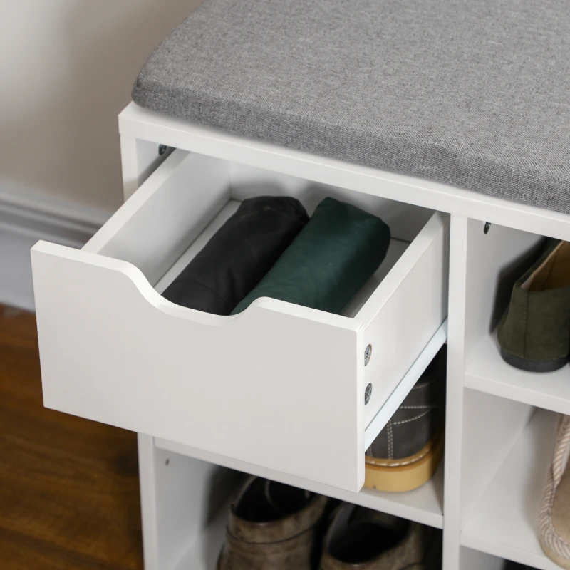 HOMCOM Banc à chaussures avec coussin d'assise, compartiments ouverts et tiroir, 101 x 29 x 47,5 cm, blanc et gris