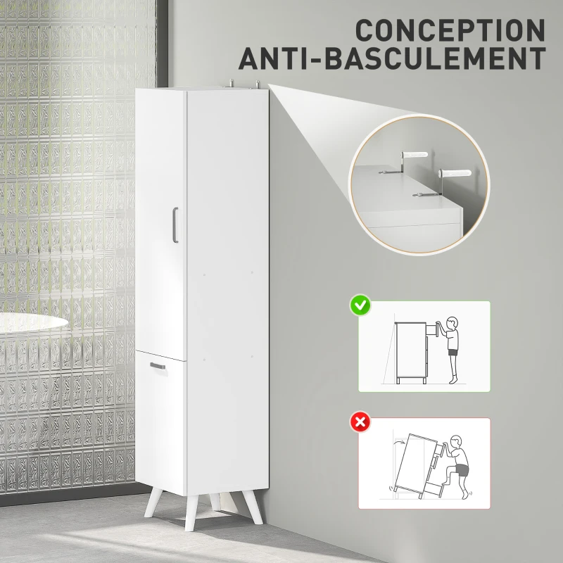 HOMCOM Meuble colonne de salle de bain meuble de rangement avec placards à porte, 35 x 31,5 x 144 cm, blanc