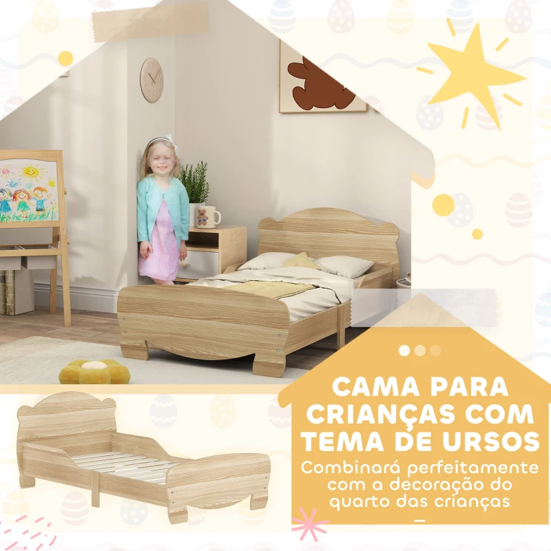 AIYAPLAY Cama para Crianças +3 Anos Cama Infantil de Madeira Cabeceira em Forma de Urso 143,5x80x55 cm Madeira