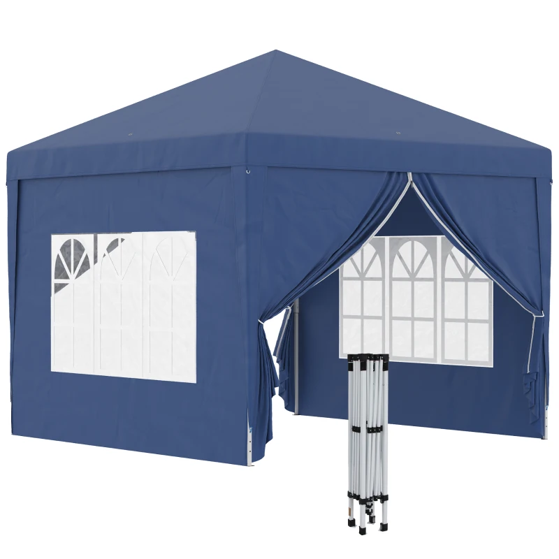 Outsunny Tenda de Jardim com Paredes Laterais Amovíveis Janelas Porta com Zíper e Bolsa de Transporte 295x295x195-258 cm Azul