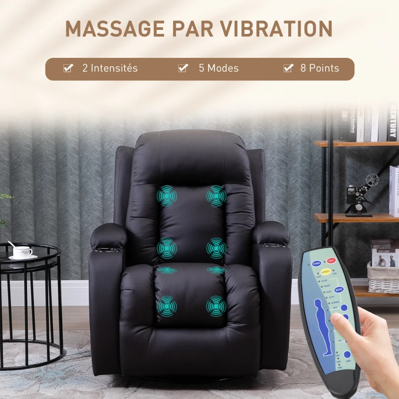 HOMCOM Fauteuil de Massage et Relaxation électrique Chauffant 360° pivotant inclinable manuellement Repose-Pied télécommande(m-4)