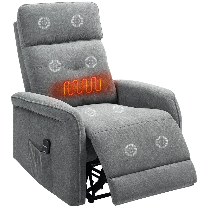 HOMCOM Massagesessel mit Fernbedienung, 8 Massagepunkte, Lendenheizung, USB-Anschluss, Seitentasche, Polstersessel, Grau(m-10)