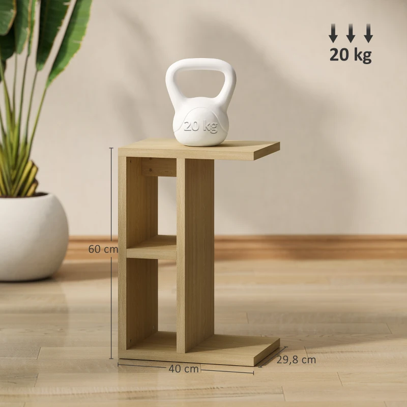 HOMCOM Table d'appoint 3 niveaux en forme de C avec 2 compartiments ouverts, 40 x 29,8 x 60 cm, chêne