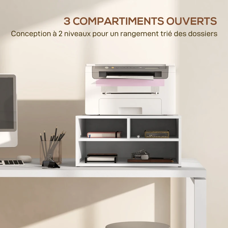 HOMCOM Organiseur bureau aspect blanc avec 3 compartiments fournitures support d'imprimante 47 x 40 x 22,5 cm