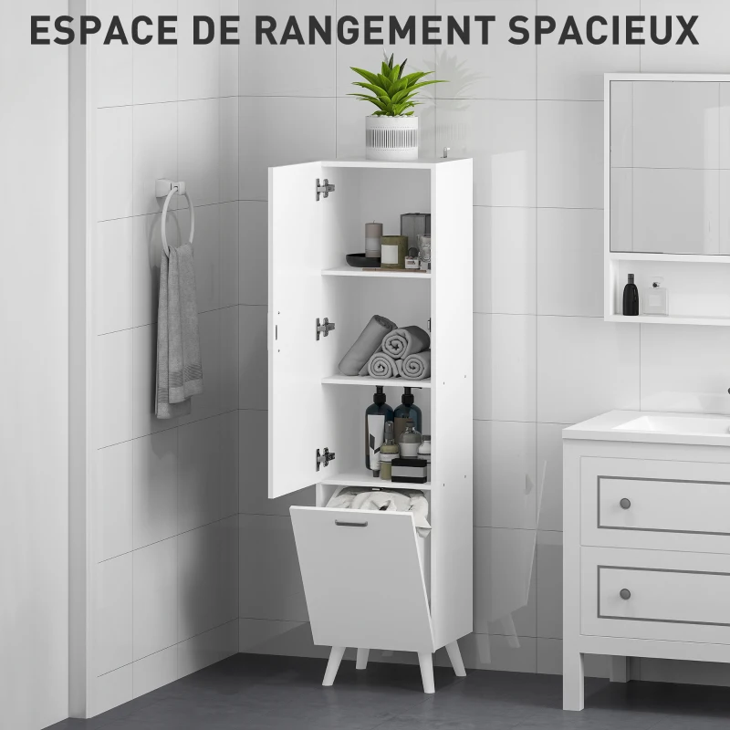 HOMCOM Meuble colonne de salle de bain meuble de rangement avec placards à porte, 35 x 31,5 x 144 cm, blanc