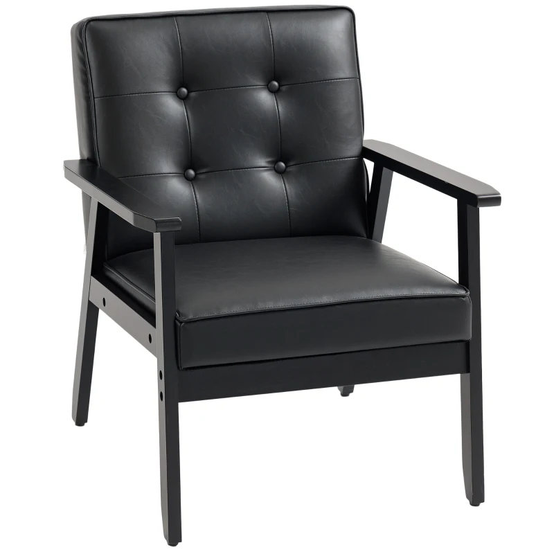 HOMCOM Retro-Style Accent Chair, with Faux Leather Seat - Black