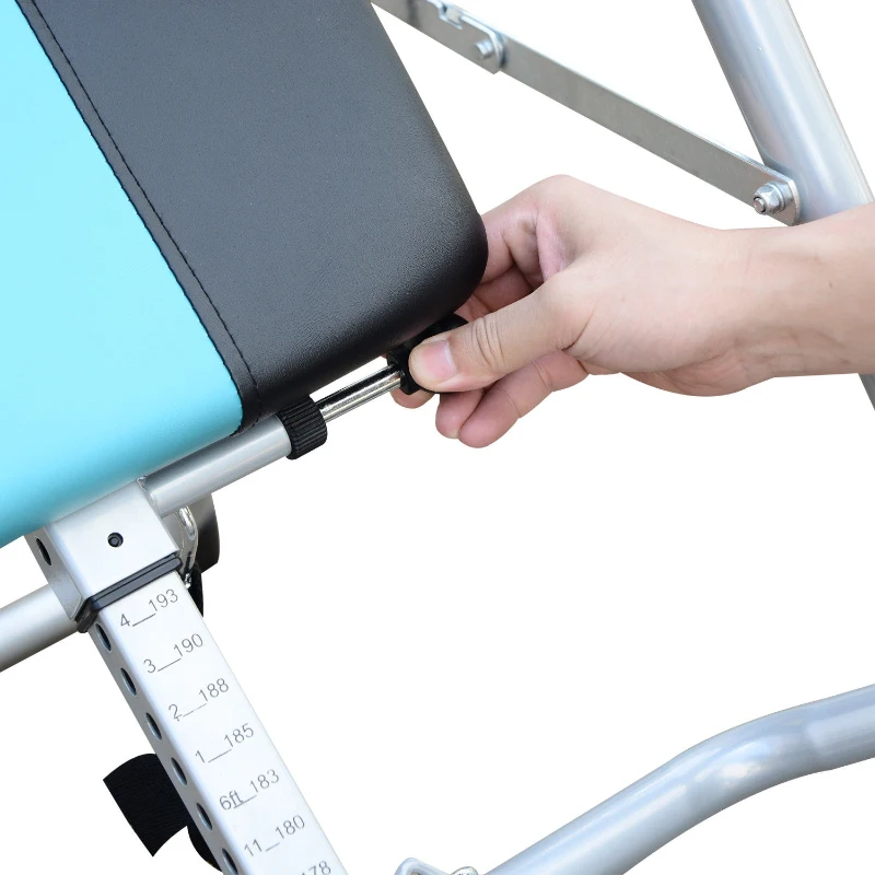 HOMCOM Składana ławka inwersyjna z pasem bezpieczeństwa obsługujący do 136kg, Stal Srebrny+Czarny+Niebieski