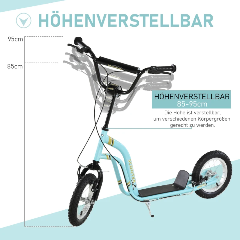 HOMCOM Kinderroller ab 5 Jahre, Tretroller, Cityroller für Kinder, Aluminium, 120 x 58 x 85-95 cm, Hellblau(m-6)