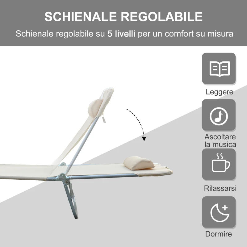 Outsunny Lettino Prendisole Pieghevole con Schienale Reclinabile e Cuscino, 182x56x24.5cm