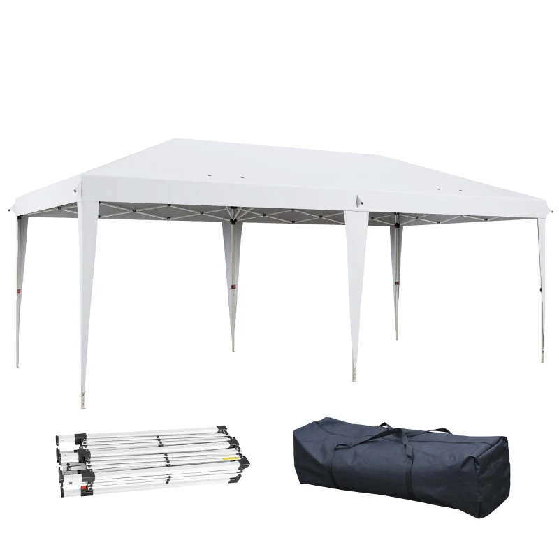 Outsunny Tenda Dobrável 6x3 Tenda de Jardim Portátil com Bolsa de Transporte Tecido Oxford para Exterior Festas Acampamento Branco