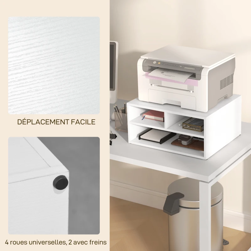 HOMCOM Organiseur bureau aspect blanc avec 3 compartiments fournitures support d'imprimante 47 x 40 x 22,5 cm