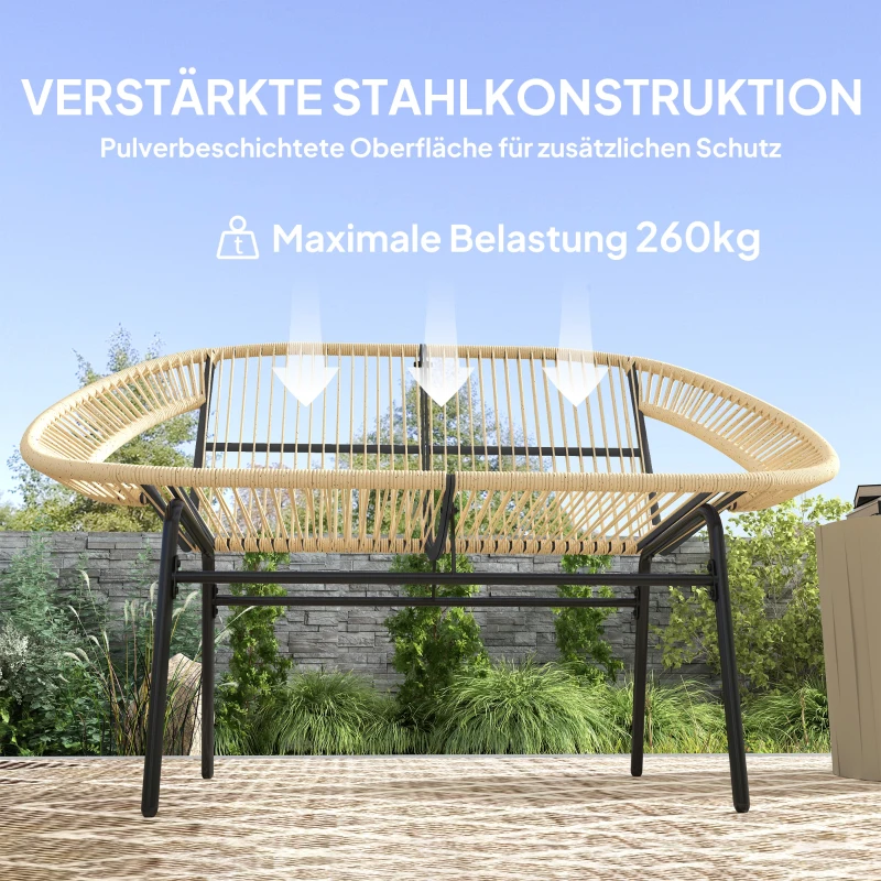 Outsunny 2-Sitzer Gartenbank Polyrattan, wetterfest Sitzbank im Rattanflecht-Design, UV-Beständig 260kg belast Khaki(m-6)