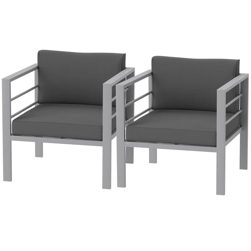 Outsunny Garden Sofa Set of 2, All-Weather Garden Sofa Set with Removable Cushions, Metal Frame Outdoor Furniture for Balcony, Charcoal Grey