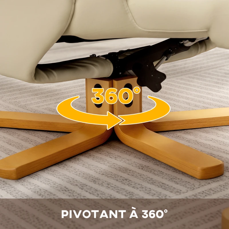 HOMCOM Fauteuil relax avec repose-pied fauteuil de relaxation pivotant 360° dossier inclinable charge 120 Kg crème(m-6)