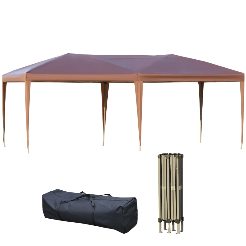 Outsunny Tonnelle barnum de jardin pop-up pliant 6L x 3l x 2,7H m sac inclus acier époxy oxford haute densité marron