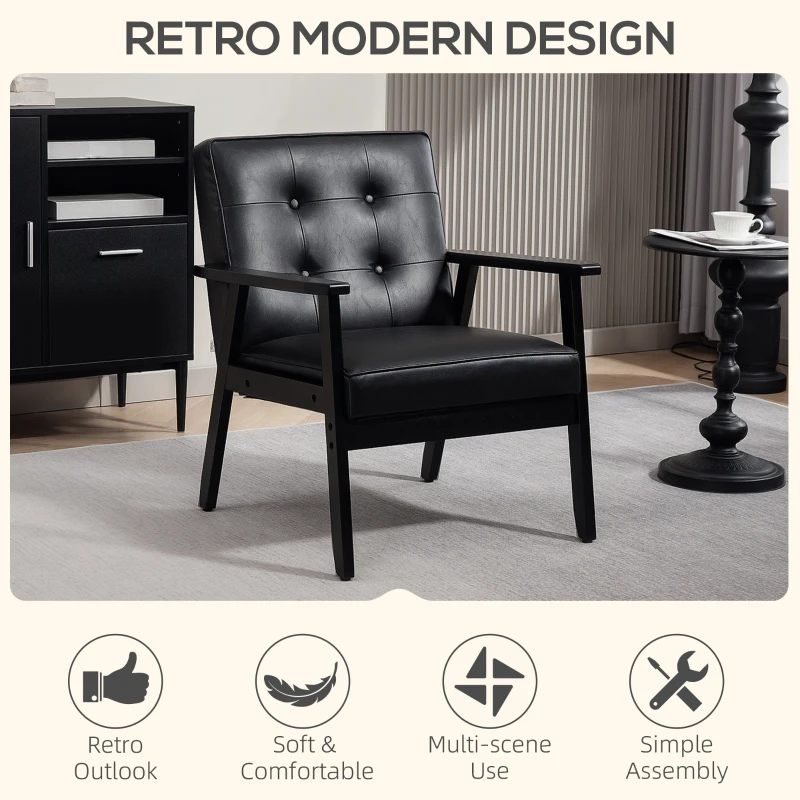 HOMCOM Retro-Style Accent Chair, with Faux Leather Seat - Black
