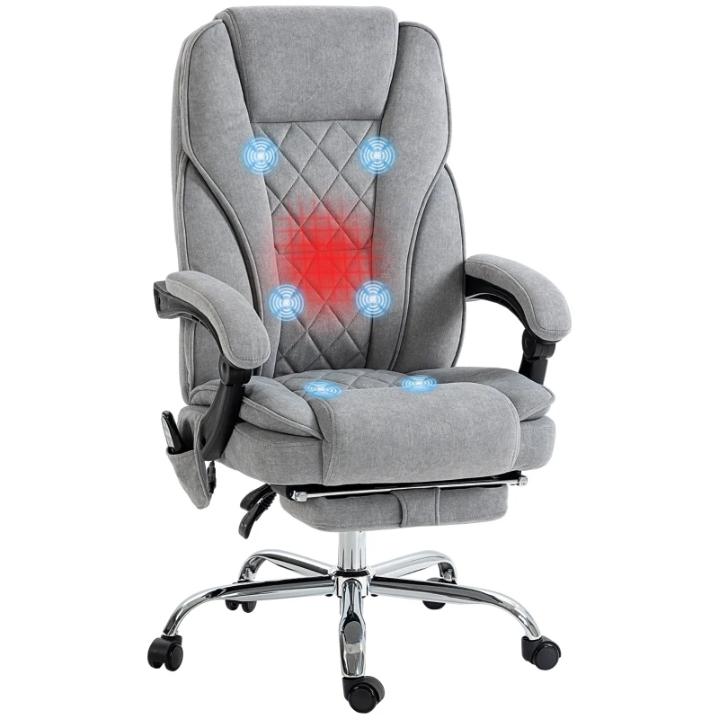 Vinsetto Ergonomischer Bürostuhl mit Massagefunktion, Fußstütze, drehbar, rollbar, Grau(m-10)