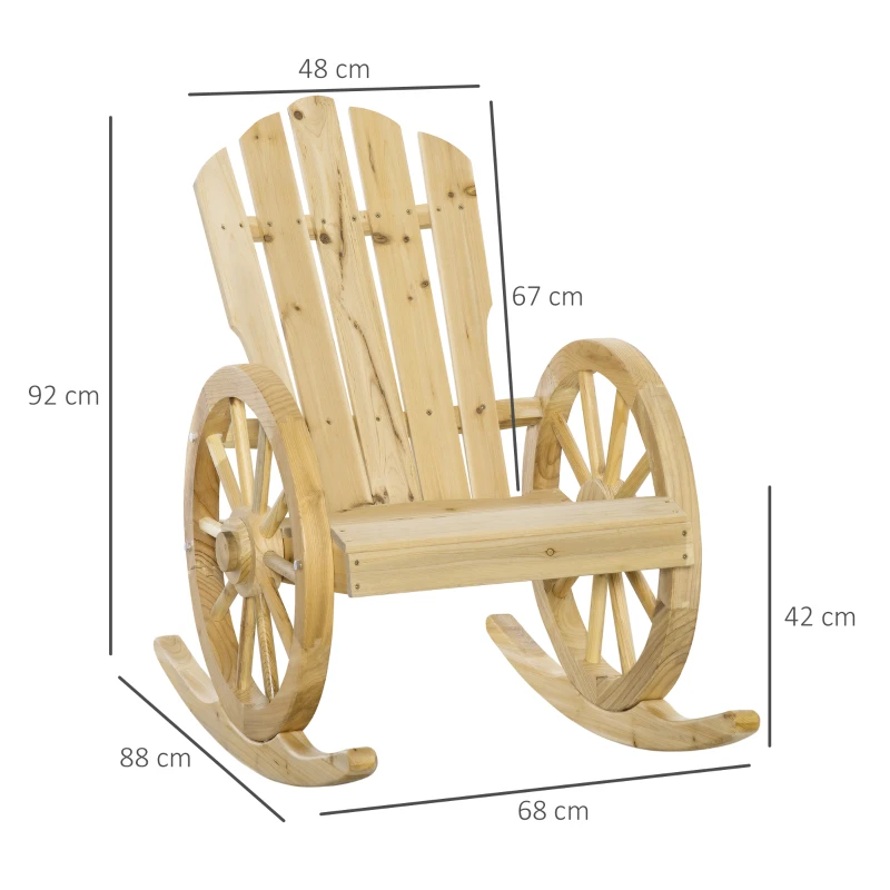 Outsunny Fauteuil de Jardin Adirondack à Bascule Rocking Chair Style Rustique Chic accoudoirs Roues Charette Bois Sapin Naturel