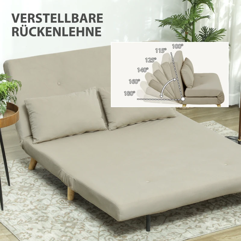 HOMCOM Schlafsofa Relaxsofa Sofa Couch, inkl. 2 Kissen, Samtoptik, 130 x 78 x 79 cm, Beige