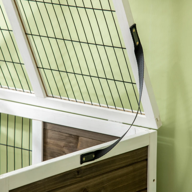 PawHut Clapier à lapins cage lapin intérieur, avec bac amovible, 2 portes verrouillables, échelle, 90 x 53 x 87 cm, café