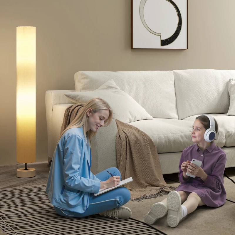 HOMCOM Lampadaire sur pied de salon avec abat-jour en lin, interrupteur à pied, 2 x douille E27, 120 cm, beige