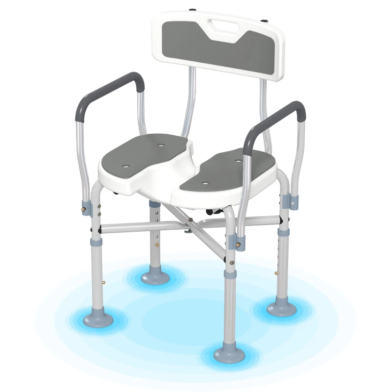 HOMCOM Shower Chair with Hygiene Cut-Out Seat and Reinforced Crossbars, Height Adjustable Padded Bath Chair with Non-slip Feet for Elderly Seniors Disabled Handicap, Tool-Free Assembly, Grey