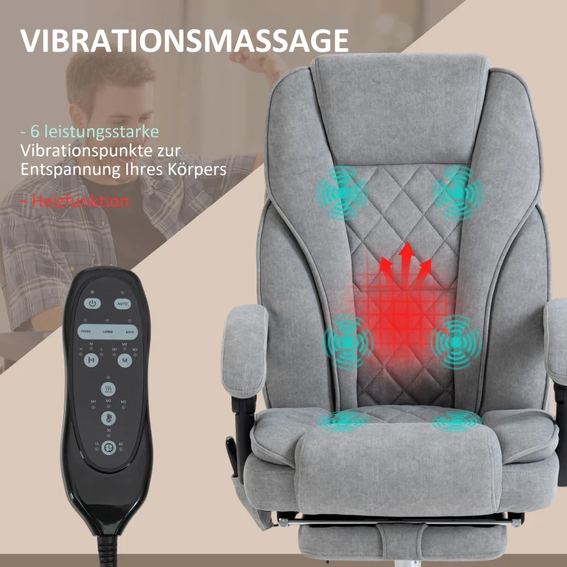 Vinsetto Ergonomischer Bürostuhl mit Massagefunktion, Fußstütze, drehbar, rollbar, Grau(m-4)