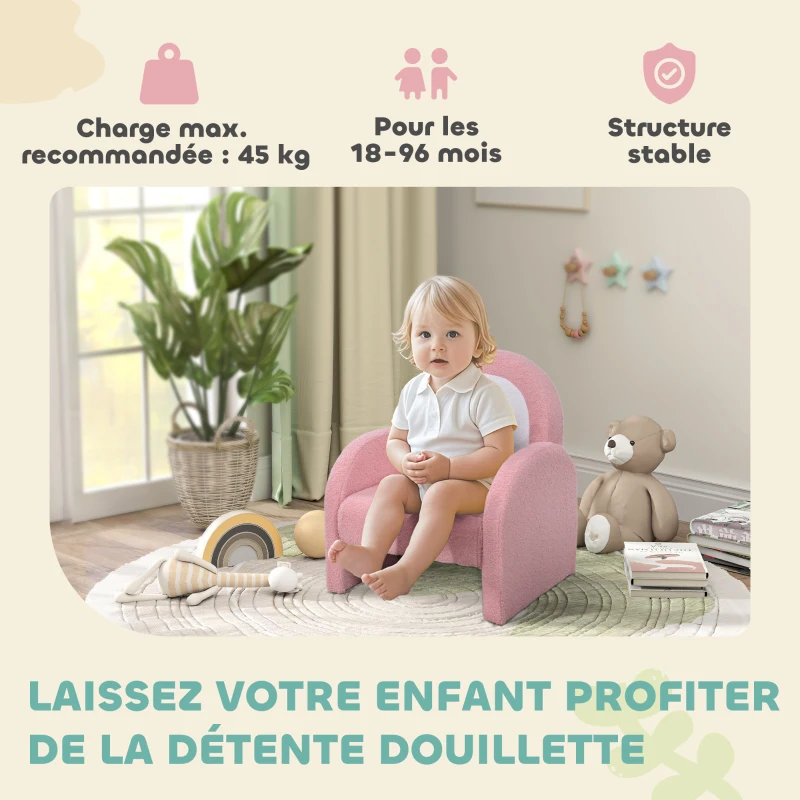 AIYAPLAY Fauteuil enfants canapé pour enfants en forme d'arc-en-ciel, mini canapé en tissu pelucheux pour garçons et filles, rose