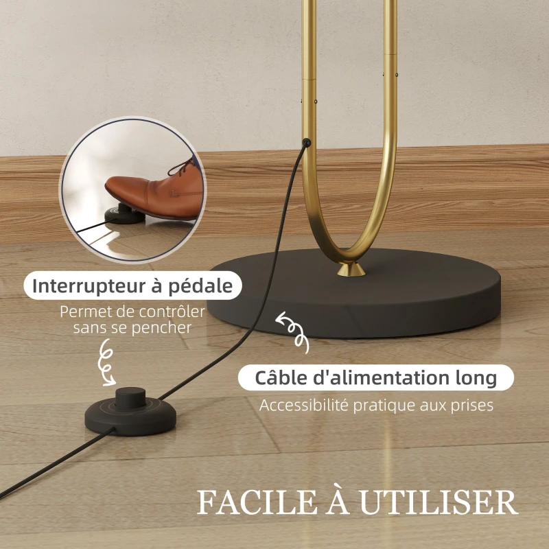 HOMCOM Lampadaire abat-jour en lin douille E27 style moderne interrupteur à pied pour salon et chambre 156 cm doré et noir