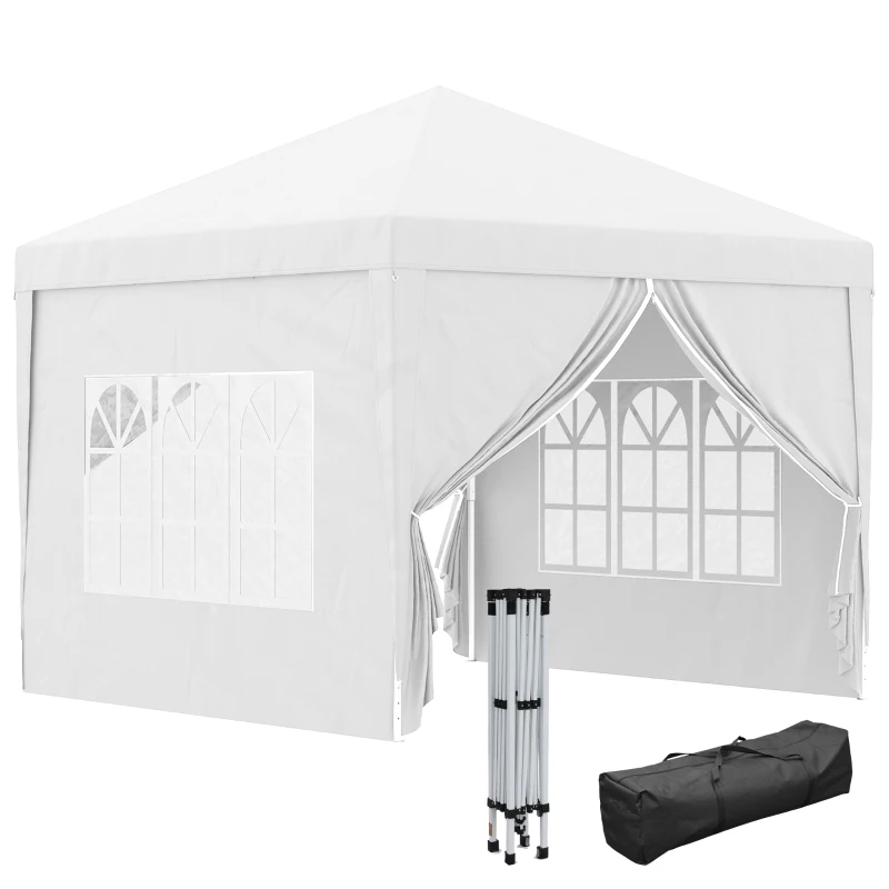 Outsunny Tenda de Jardim com Paredes Laterais Amovíveis Janelas Porta com Zíper e Bolsa de Transporte 295x295x196-258 cm Branco