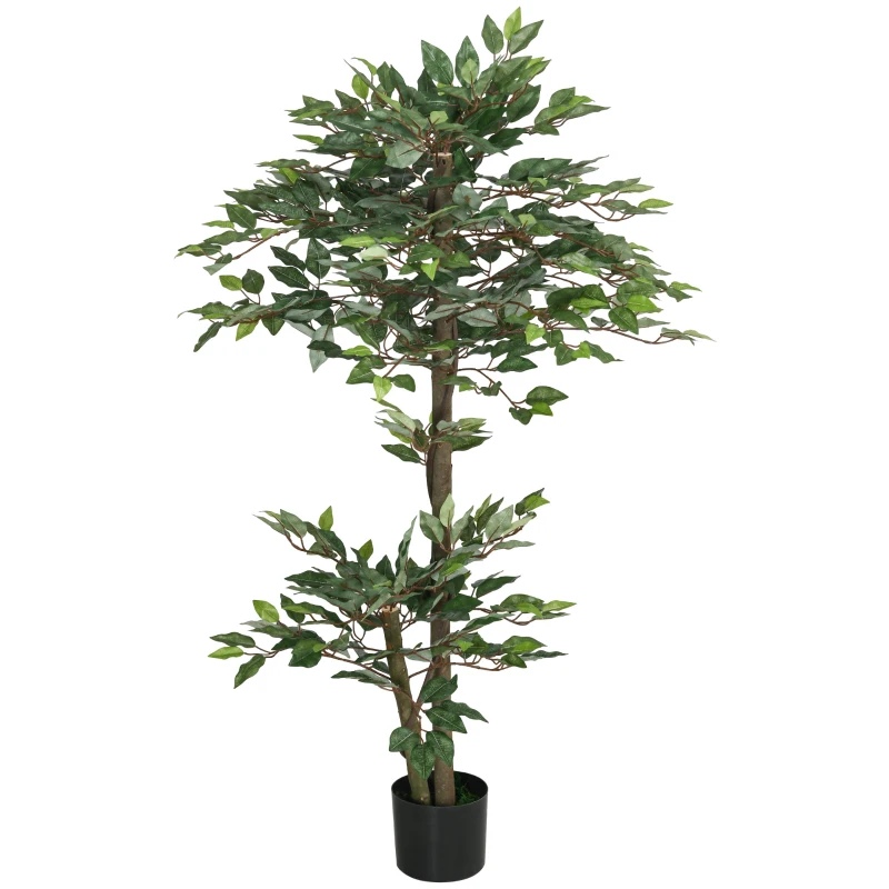 Outsunny Ficus Artificial 150 cm Planta Artificial con 1008 Hojas Musgo y Maceta Planta Artificial Decorativa Verde