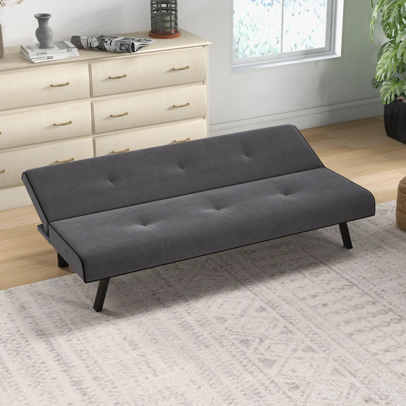 HOMCOM Canapea Extensibilă cu Spătar Reglabil în 3 Poziții și Șezut Tapițat, 170x76x72.5 cm, Gri