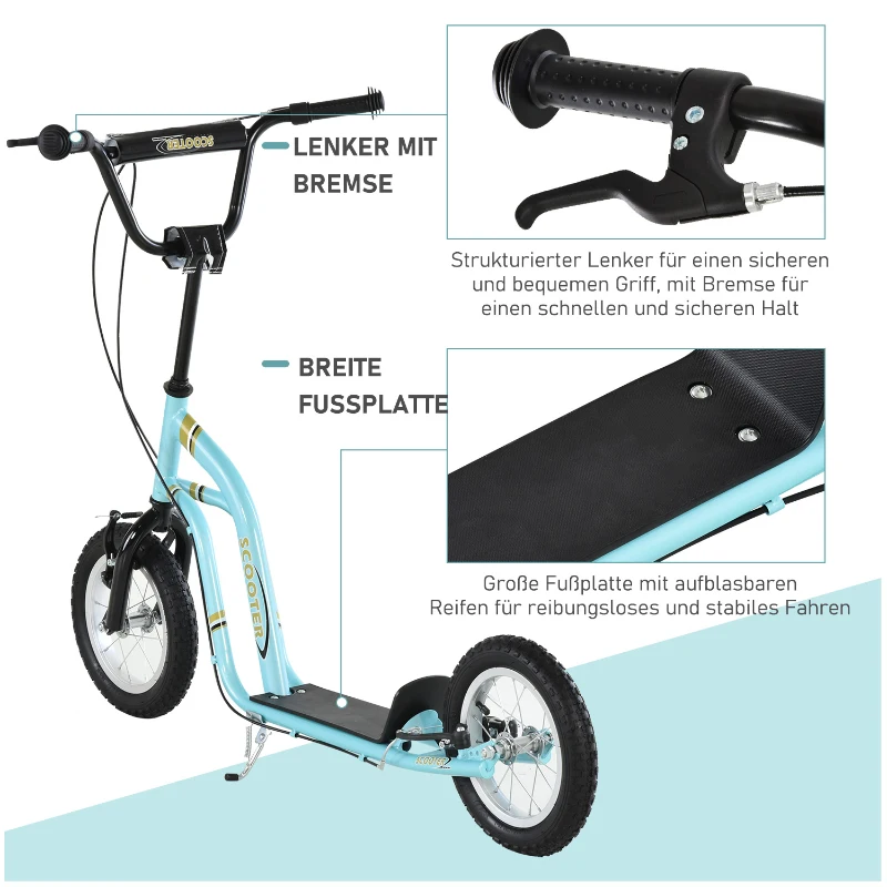 HOMCOM Kinderroller ab 5 Jahre, Tretroller, Cityroller für Kinder, Aluminium, 120 x 58 x 85-95 cm, Hellblau(m-5)