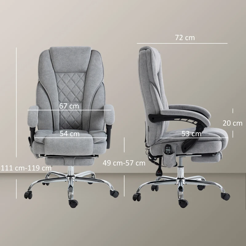 Vinsetto Ergonomischer Bürostuhl mit Massagefunktion, Fußstütze, drehbar, rollbar, Grau(m-3)