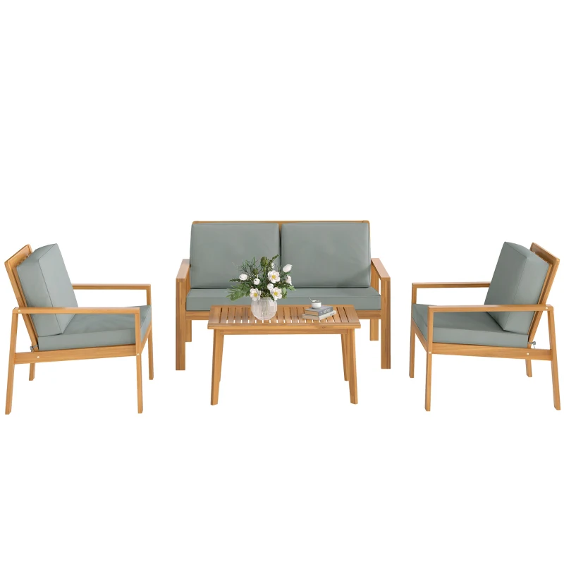 Outsunny 4-Piece Wooden Garden Furniture Set with Cushions - Teak