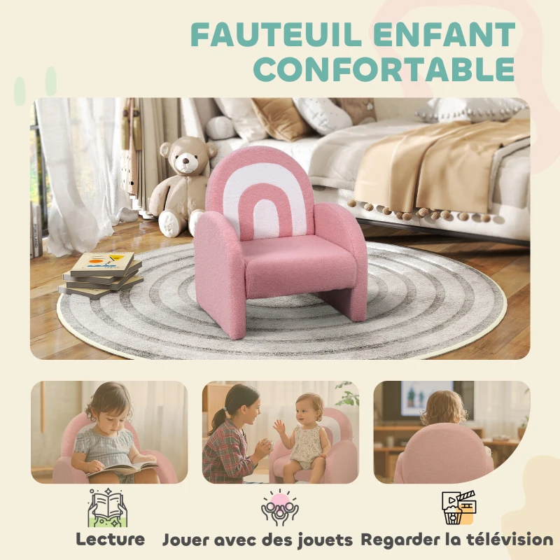 AIYAPLAY Fauteuil enfants canapé pour enfants en forme d'arc-en-ciel, mini canapé en tissu pelucheux pour garçons et filles, rose