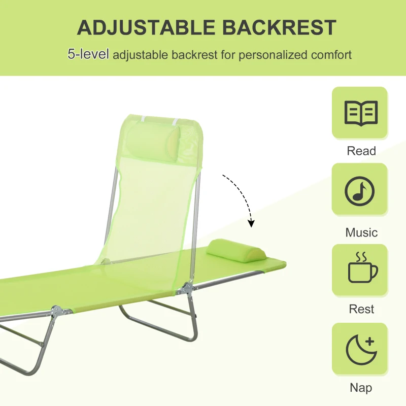 Outsunny Single Folding Sun Lounger - Green