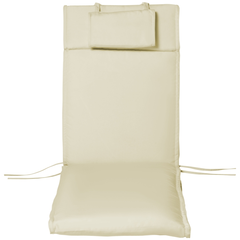 Outsunny Coussin bain de soleil déhoussable avec zippé, tétière, cordons d'attache, 198 x 53 x 5 cm, crème