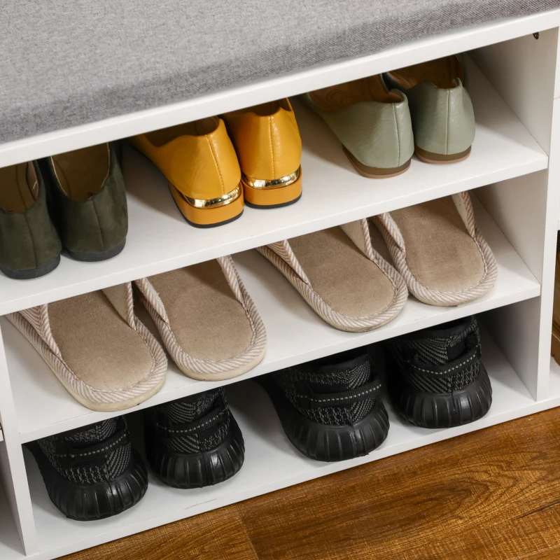 HOMCOM Banc à chaussures avec coussin d'assise, compartiments ouverts et tiroir, 101 x 29 x 47,5 cm, blanc et gris