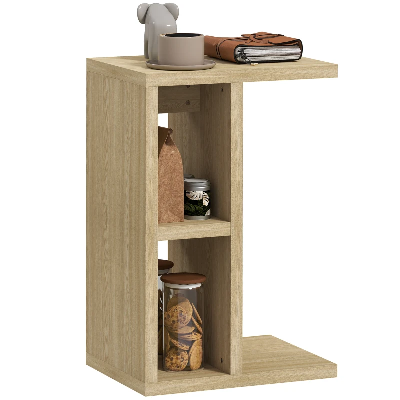 HOMCOM Table d'appoint 3 niveaux en forme de C avec 2 compartiments ouverts, 40 x 29,8 x 60 cm, chêne