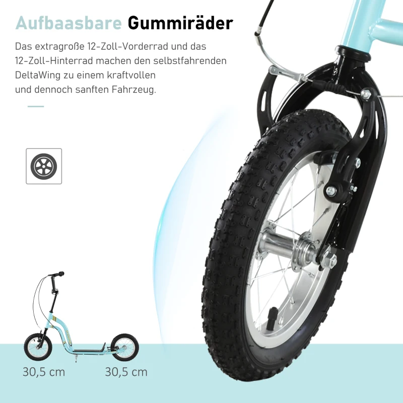 HOMCOM Kinderroller ab 5 Jahre, Tretroller, Cityroller für Kinder, Aluminium, 120 x 58 x 85-95 cm, Hellblau(m-7)