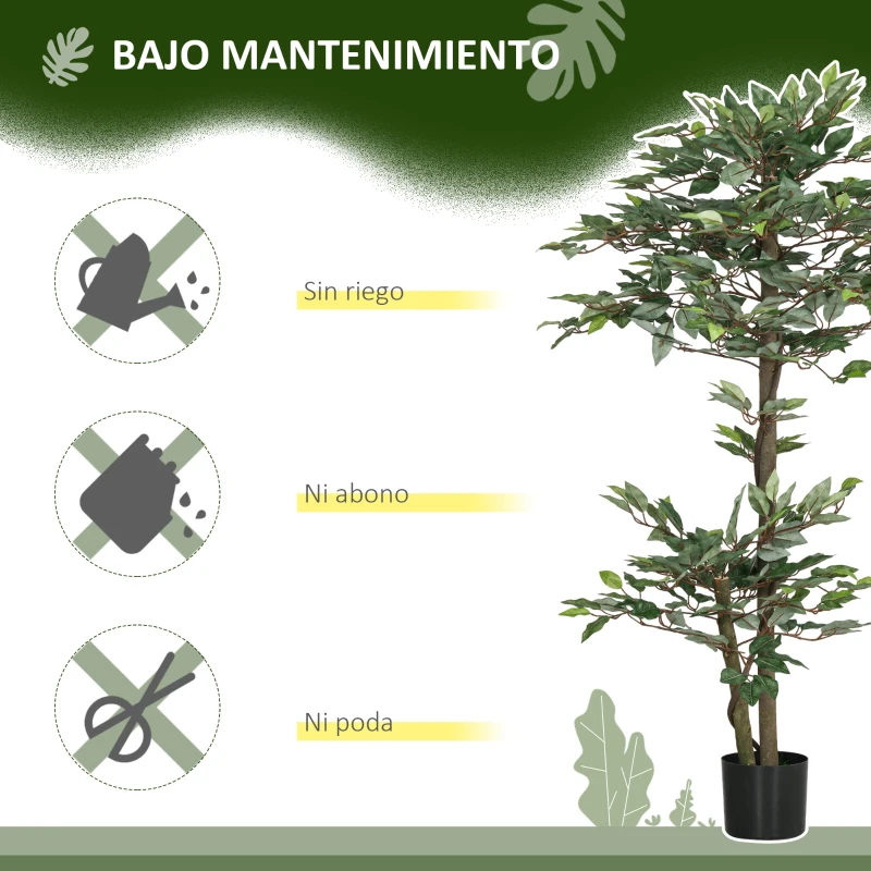 Outsunny Ficus Artificial 150 cm Planta Artificial con 1008 Hojas Musgo y Maceta Planta Artificial Decorativa Verde