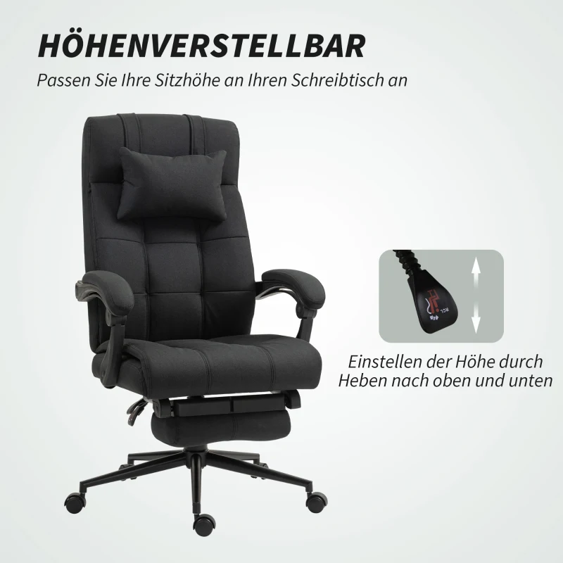 Vinsetto Bürostuhl mit Fußstütze, Schreibtischstuhl, Drehstuhl mit Kopfstütze, Schwarz(m-4)