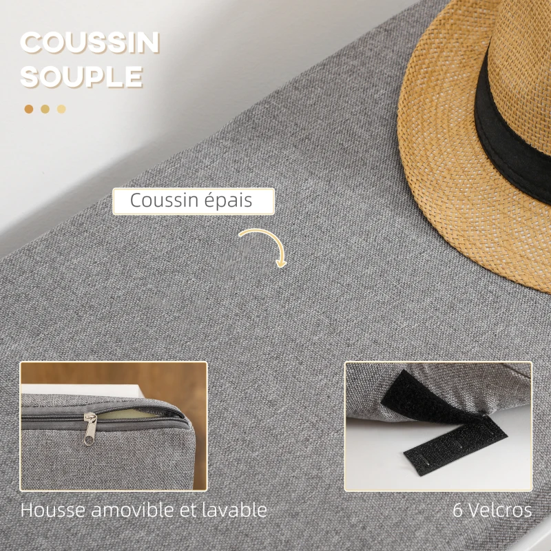 HOMCOM Banc à chaussures avec coussin d'assise, compartiments ouverts et tiroir, 101 x 29 x 47,5 cm, blanc et gris