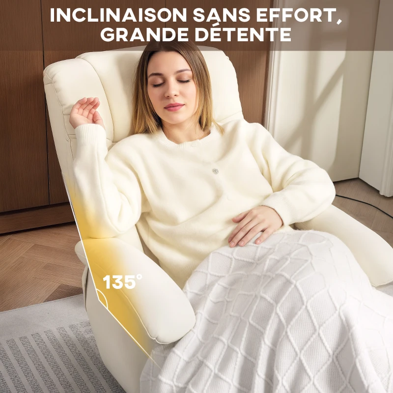 HOMCOM Fauteuil relax avec repose-pied fauteuil de relaxation pivotant 360° dossier inclinable charge 120 Kg crème(m-4)
