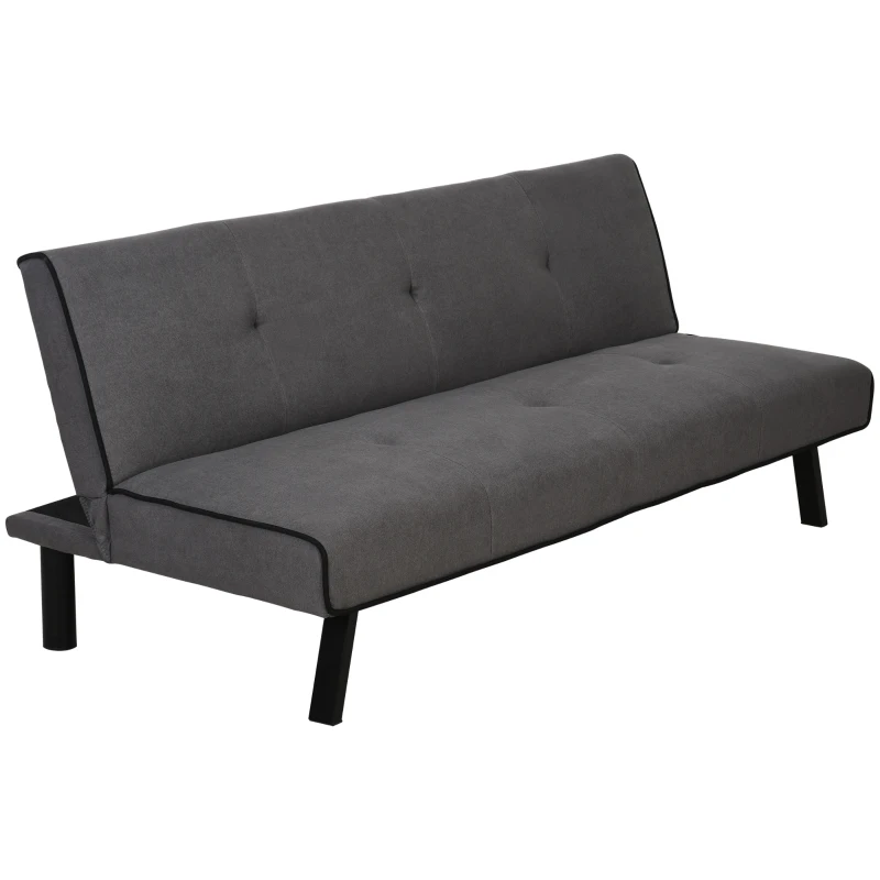 HOMCOM Canapé convertible 3 places inclinable en aspect velours avec pieds en métal pour salon charge 300 kg 170x76x72,5cm gris