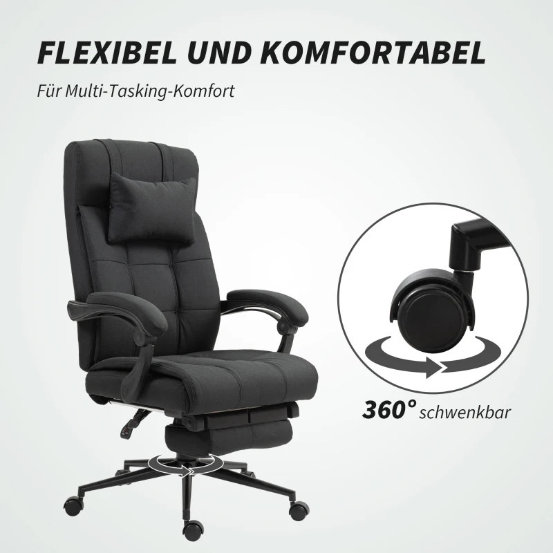 Vinsetto Bürostuhl mit Fußstütze, Schreibtischstuhl, Drehstuhl mit Kopfstütze, Schwarz(m-6)