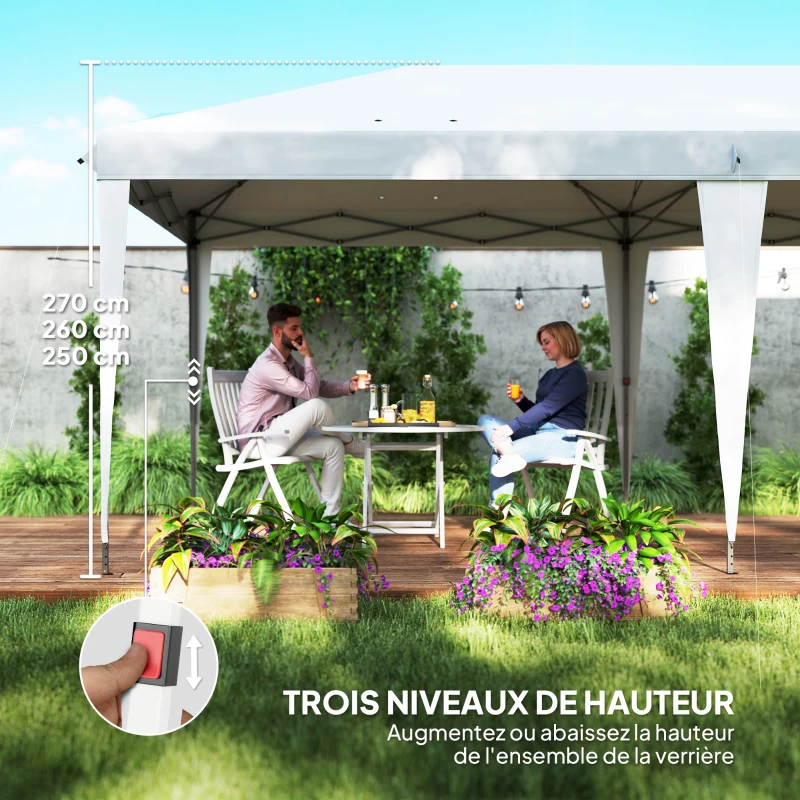 Outsunny Tonnelle 6 x 3 m barnum de jardin pop-up pliant sac inclus acier époxy oxford haute densité blanc