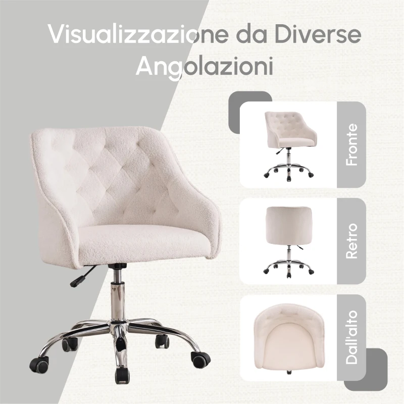 Sedia da Scrivania Girevole in Velluto, Poltrona da ufficio con Altezza Regolabile,Design ergonomico,Bianco