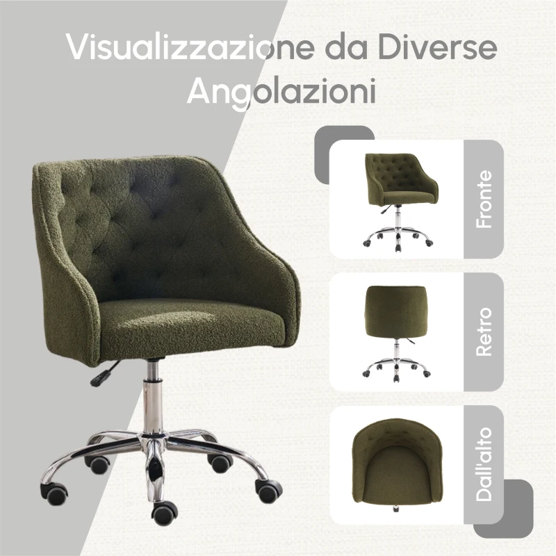 Sedia da Scrivania Girevole in Velluto, Poltrona da ufficio con Altezza Regolabile,Design ergonomico,Verde